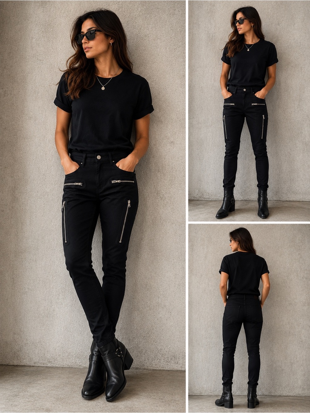All-Black Slim Moto Zip Pocket Jeans